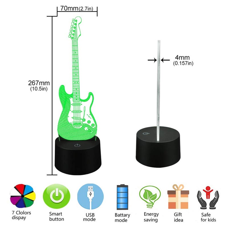 AZIMOM 3D Illusion Lamp Electric Guitar Remote Control 16 Colors Night Light for Kids Smart Touch Bedside Lamps Bedroom Decoration Boys & Girls Women Birthday Gifts - Image 5